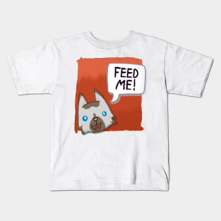 Feed Me! [Chocolate Point Cat With A Red Background] Kids T-Shirt